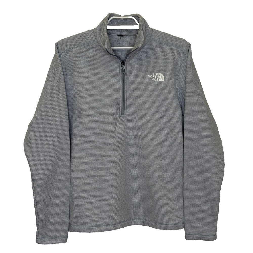 The North Face Textured Cap Rock 1/4 Zip Pullover Mens Medium Light Gray Fleece